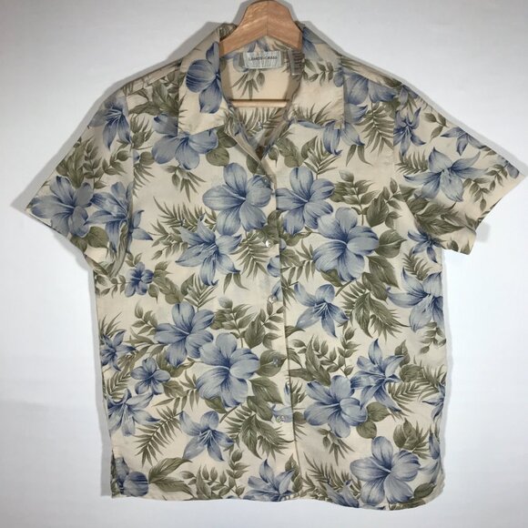 Lemon Grass Women's Small Floral Hawaiian Aloha Button Up Short Sleeve Shirt - Picture 1 of 10